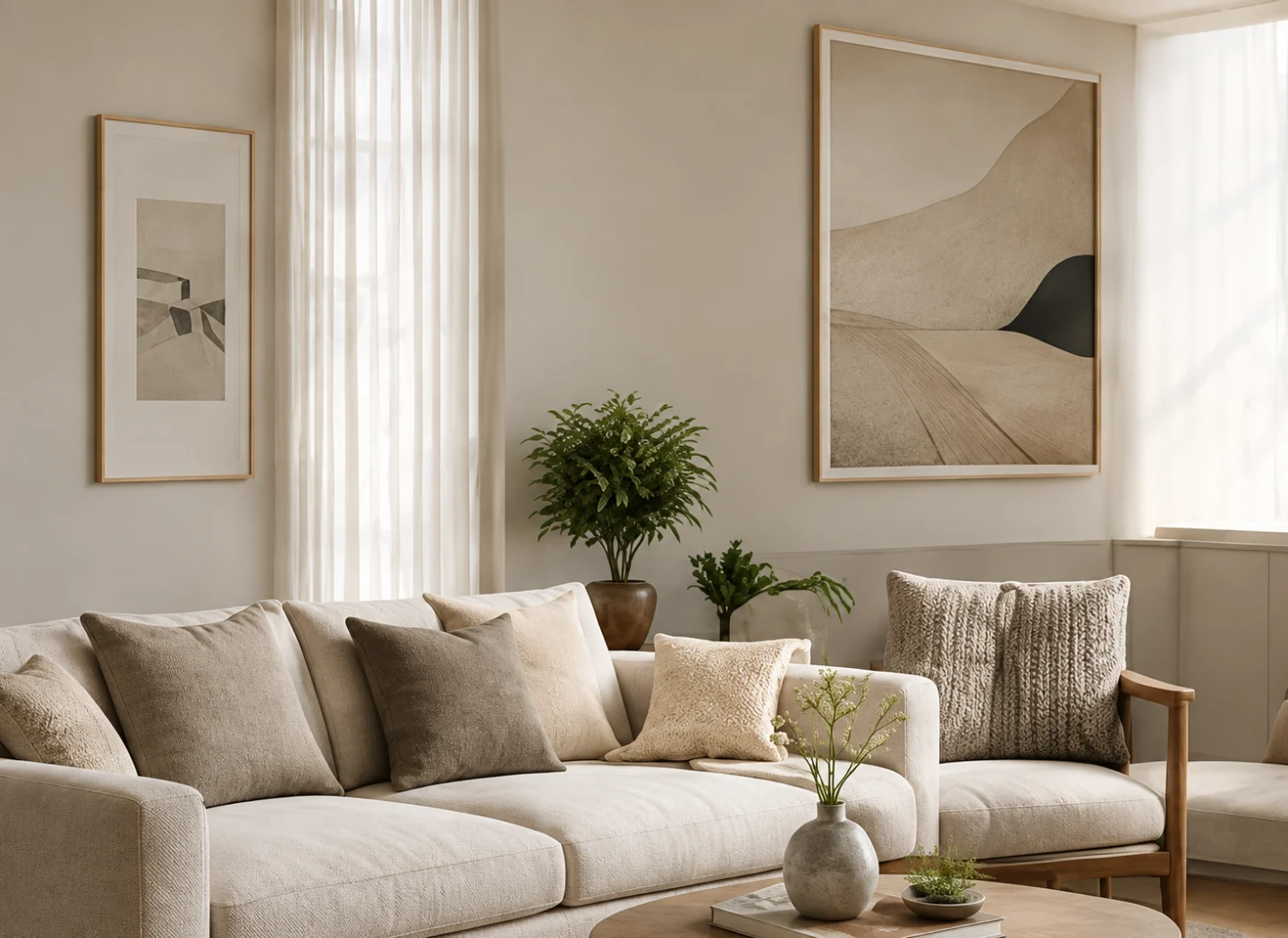 Living room with timber flooring and soft furnishings.