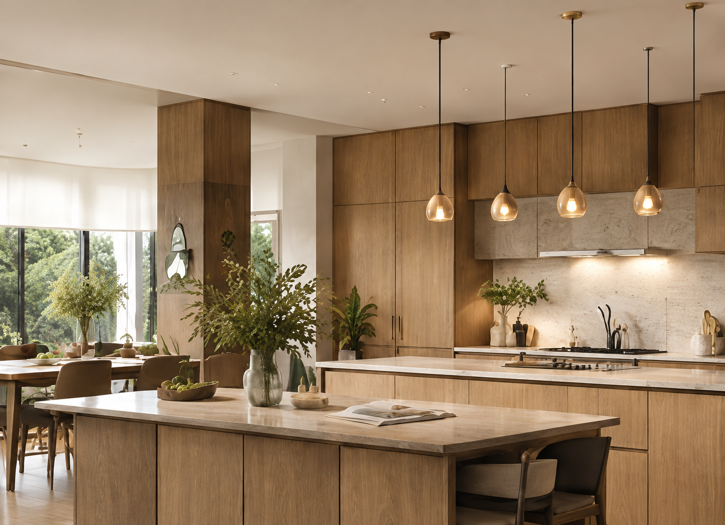 Oak and travertine kitchen concept