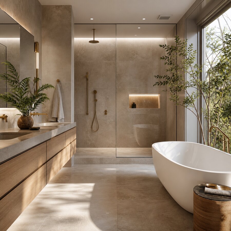 After preview showing bathroom tiles, colours, fixtures, and vanity ideas