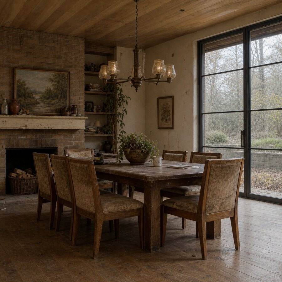 Before photo of a dining room ready for an online AI redesign