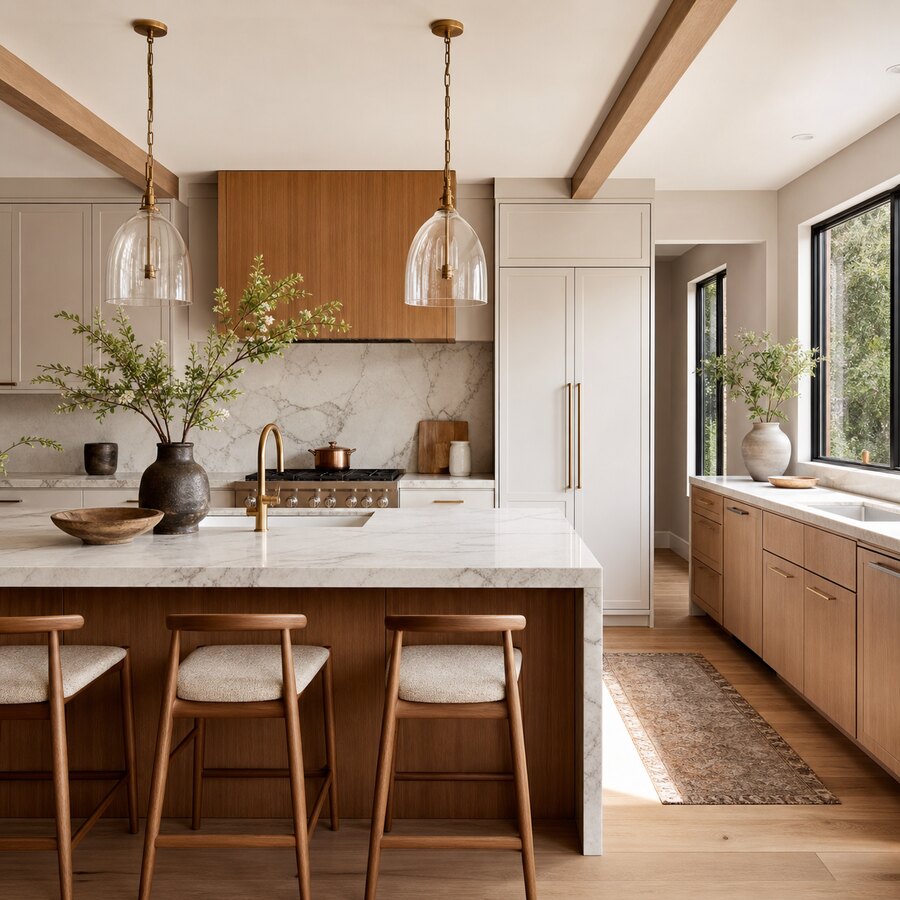 AI kitchen design preview showing updated cabinets, colours, and finishes